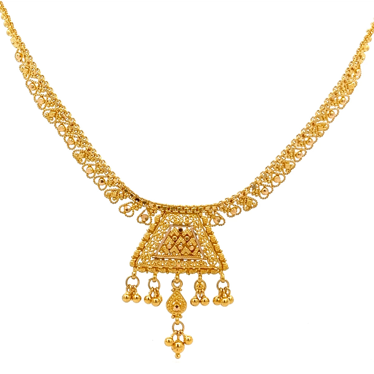 22ct Gold Filigree Necklace with Triangular Pendant