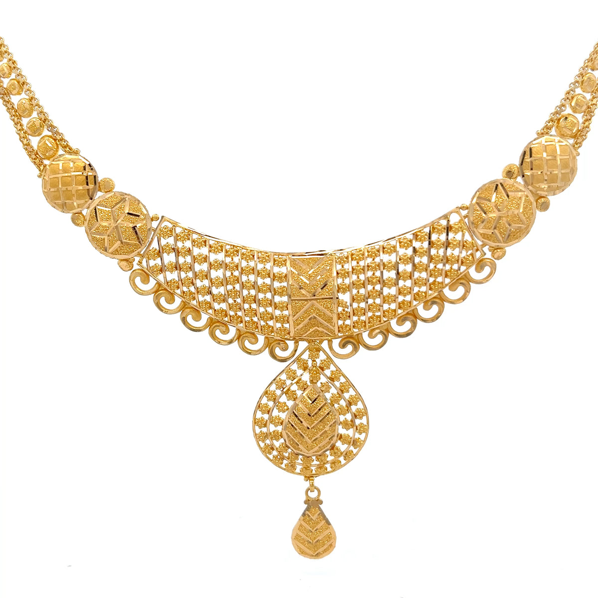 22ct Gold Ornate Filigree Necklace with Teardrop Pendant