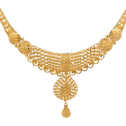 22ct Gold Ornate Filigree Necklace with Teardrop Pendant