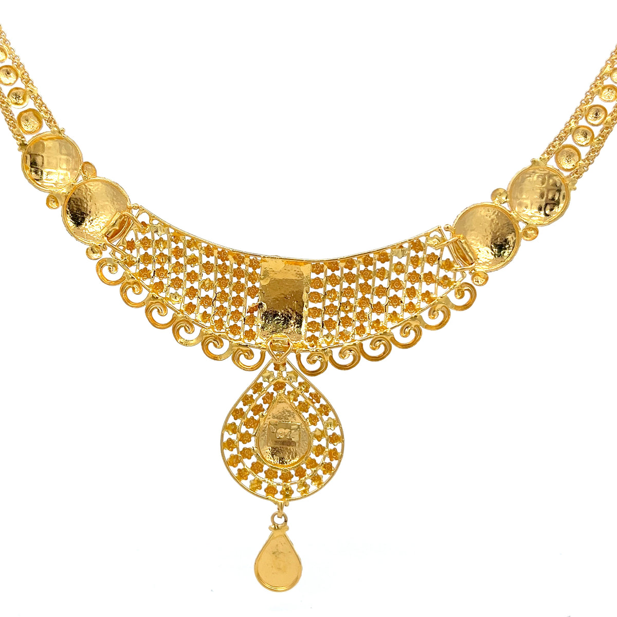 22ct Gold Ornate Filigree Necklace with Teardrop Pendant