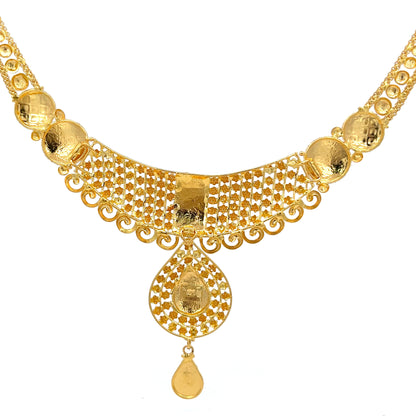 22ct Gold Ornate Filigree Necklace with Teardrop Pendant