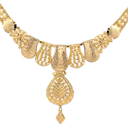 22ct Gold Ornate Teardrop Pendant Necklace