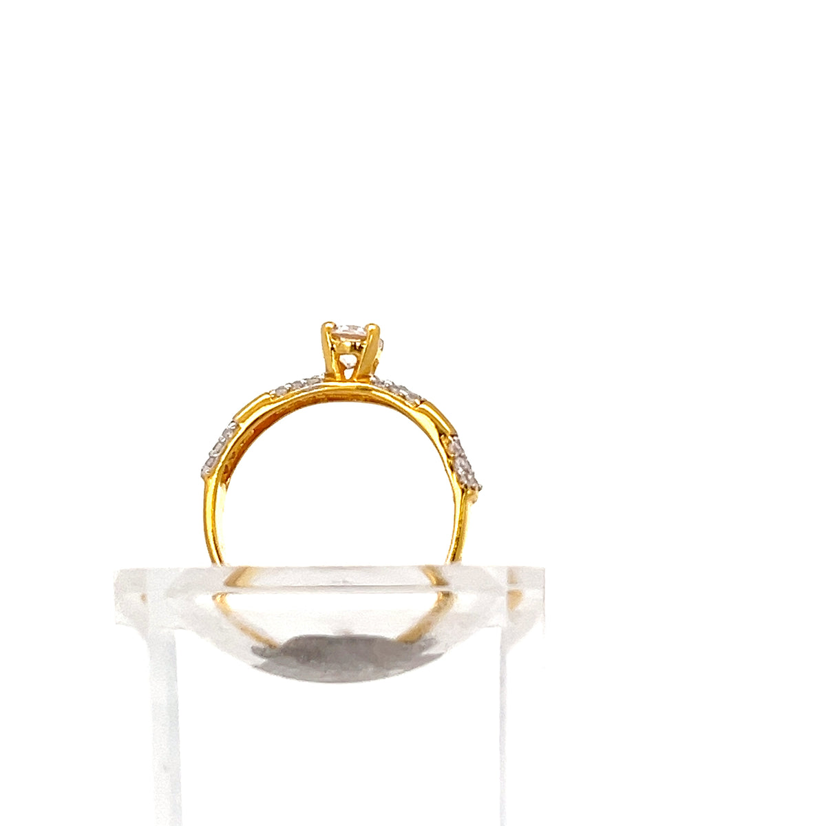 22ct Gold Solitaire Ring with Clear Stone Shoulders