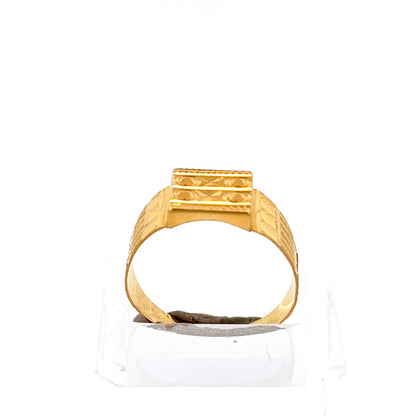 22ct Gold Rectangular Panel Ring with Geometric Engraving