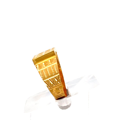 22ct Gold Rectangular Panel Ring with Geometric Engraving