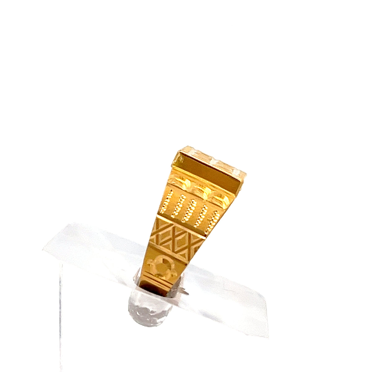 22ct Gold Rectangular Panel Ring with Geometric Engraving
