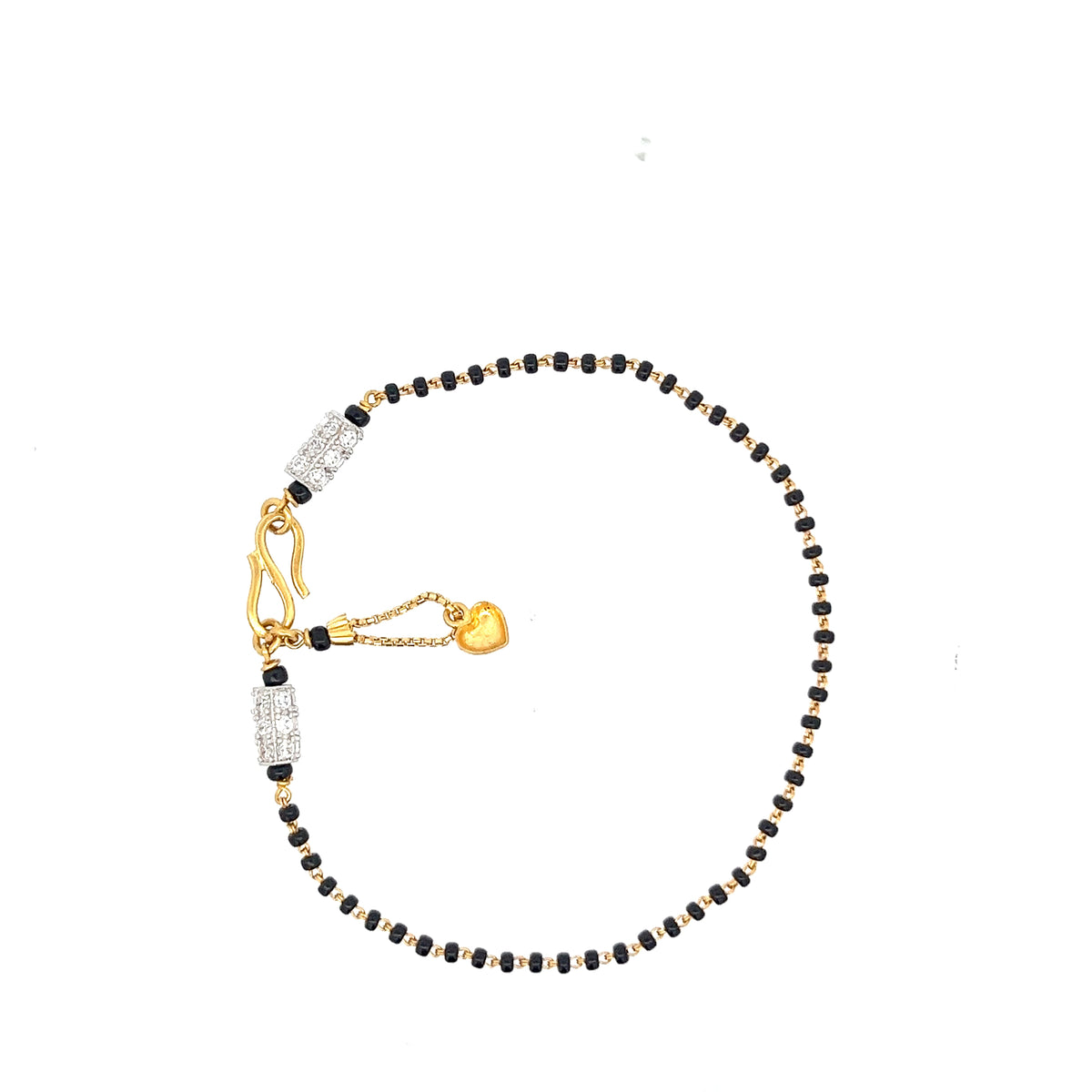 22ct Gold Bracelet with Black Beads and Clear Stone Panels