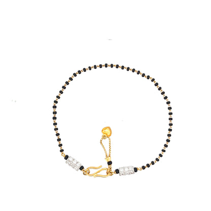 22ct Gold Bracelet with Black Beads and Clear Stone Panels