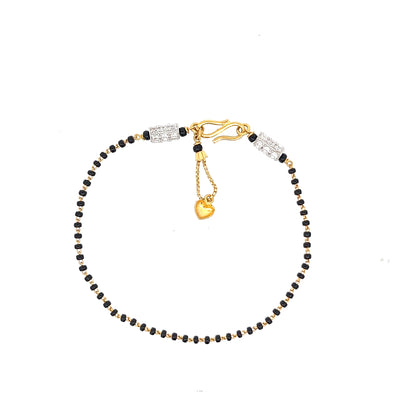 22ct Gold Bracelet with Black Beads and Clear Stone Panels