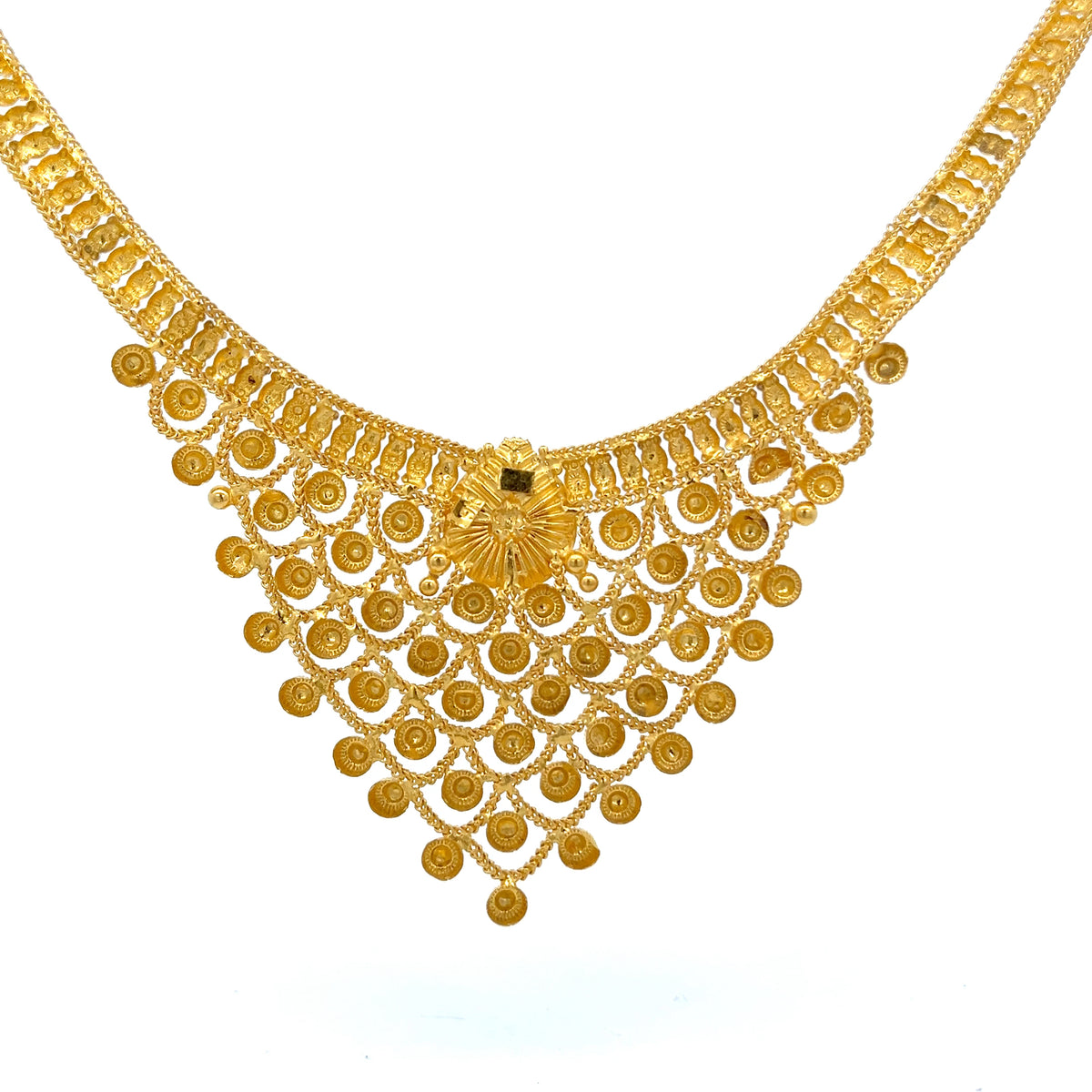22ct Gold Necklace with Intricate Circular Pendant Design