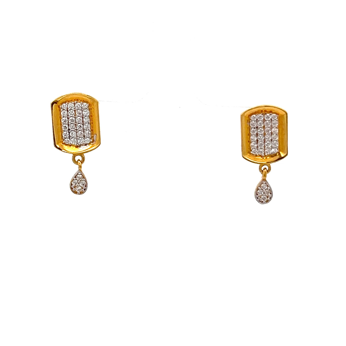 22ct Gold Rectangular Clear Stone Drop Earrings