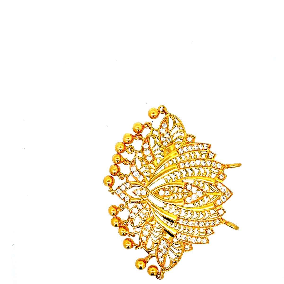 22ct Gold Ornate Floral Cluster Pendant with Clear Stones