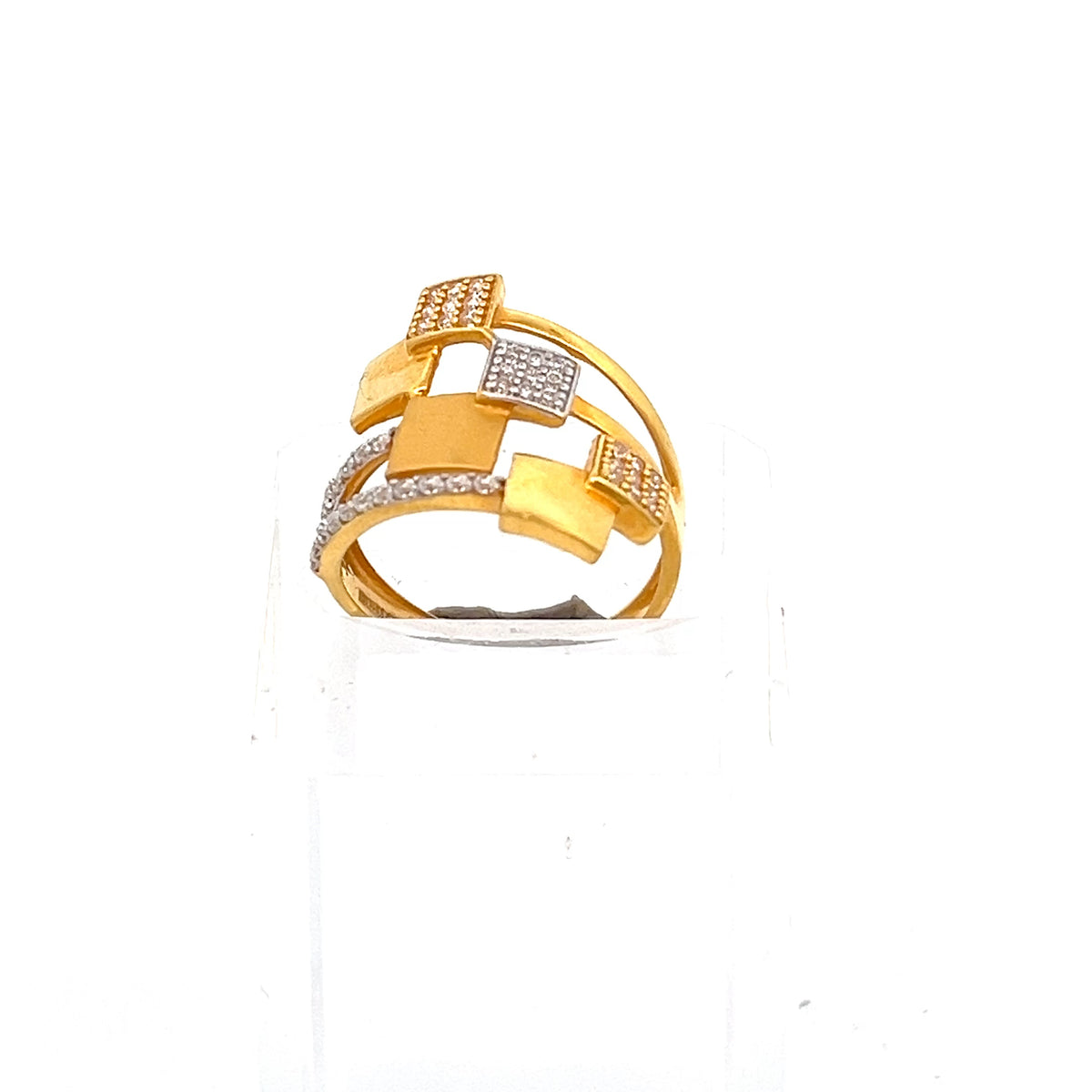 22ct Gold Geometric Cluster Ring with Clear Stones