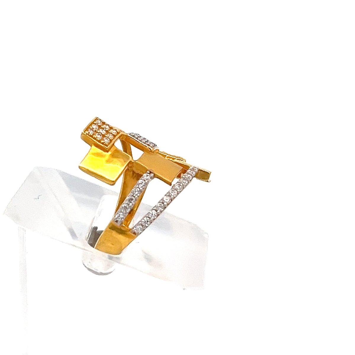 22ct Gold Geometric Cluster Ring with Clear Stones