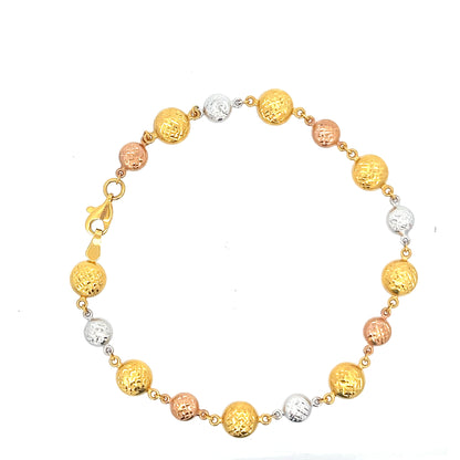 22ct Gold Bracelet with Textured Tri-Colour Bead Design