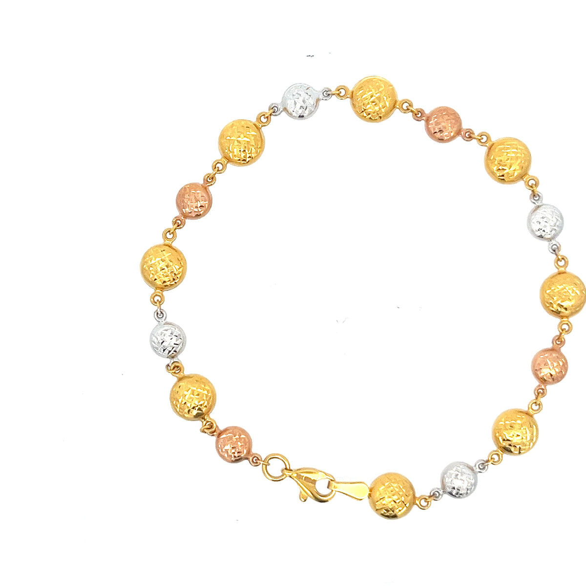 22ct Gold Bracelet with Textured Tri-Colour Bead Design