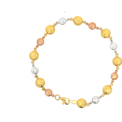 22ct Gold Bracelet with Textured Tri-Colour Bead Design