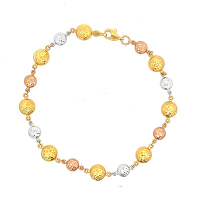 22ct Gold Bracelet with Textured Tri-Colour Bead Design