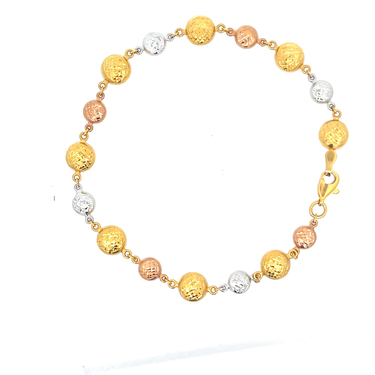 22ct Gold Bracelet with Textured Tri-Colour Bead Design