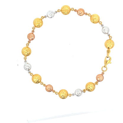 22ct Gold Bracelet with Textured Tri-Colour Bead Design