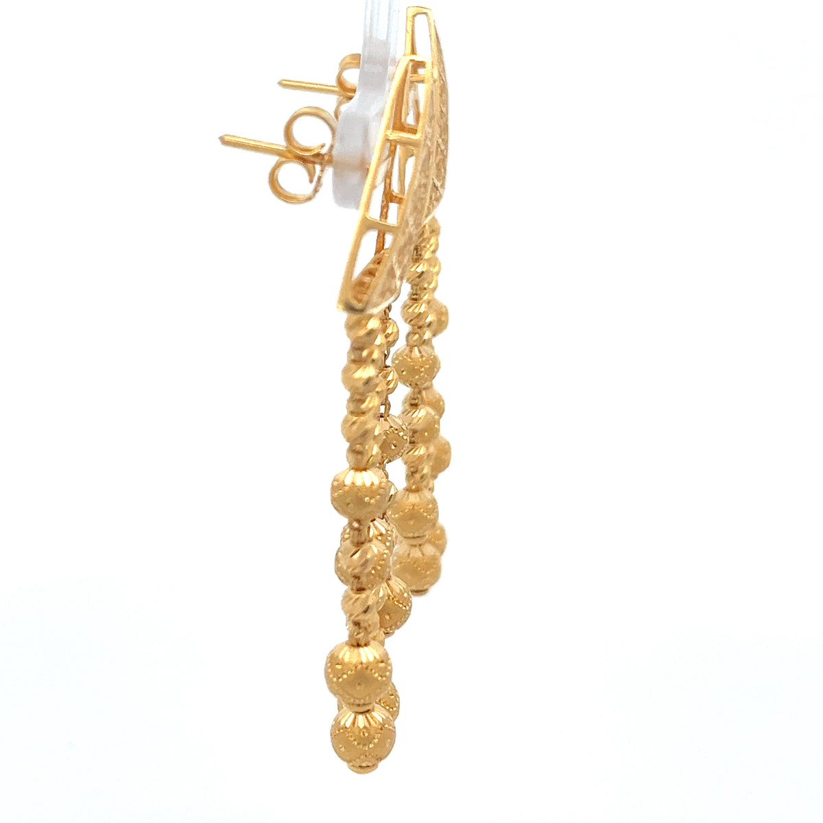 22ct Gold Filigree Triangle Drop Earrings with Beaded Tassels