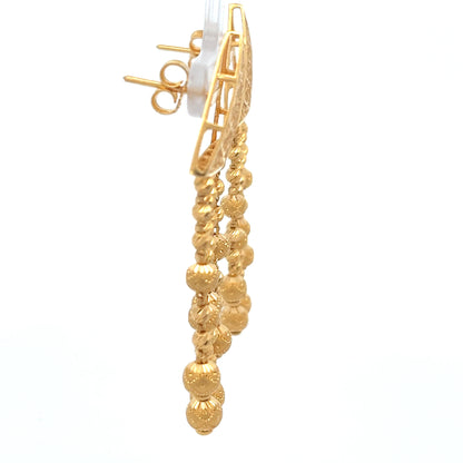 22ct Gold Filigree Triangle Drop Earrings with Beaded Tassels