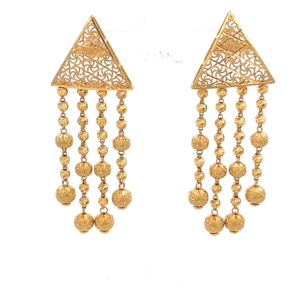 22ct Gold Filigree Triangle Drop Earrings with Beaded Tassels