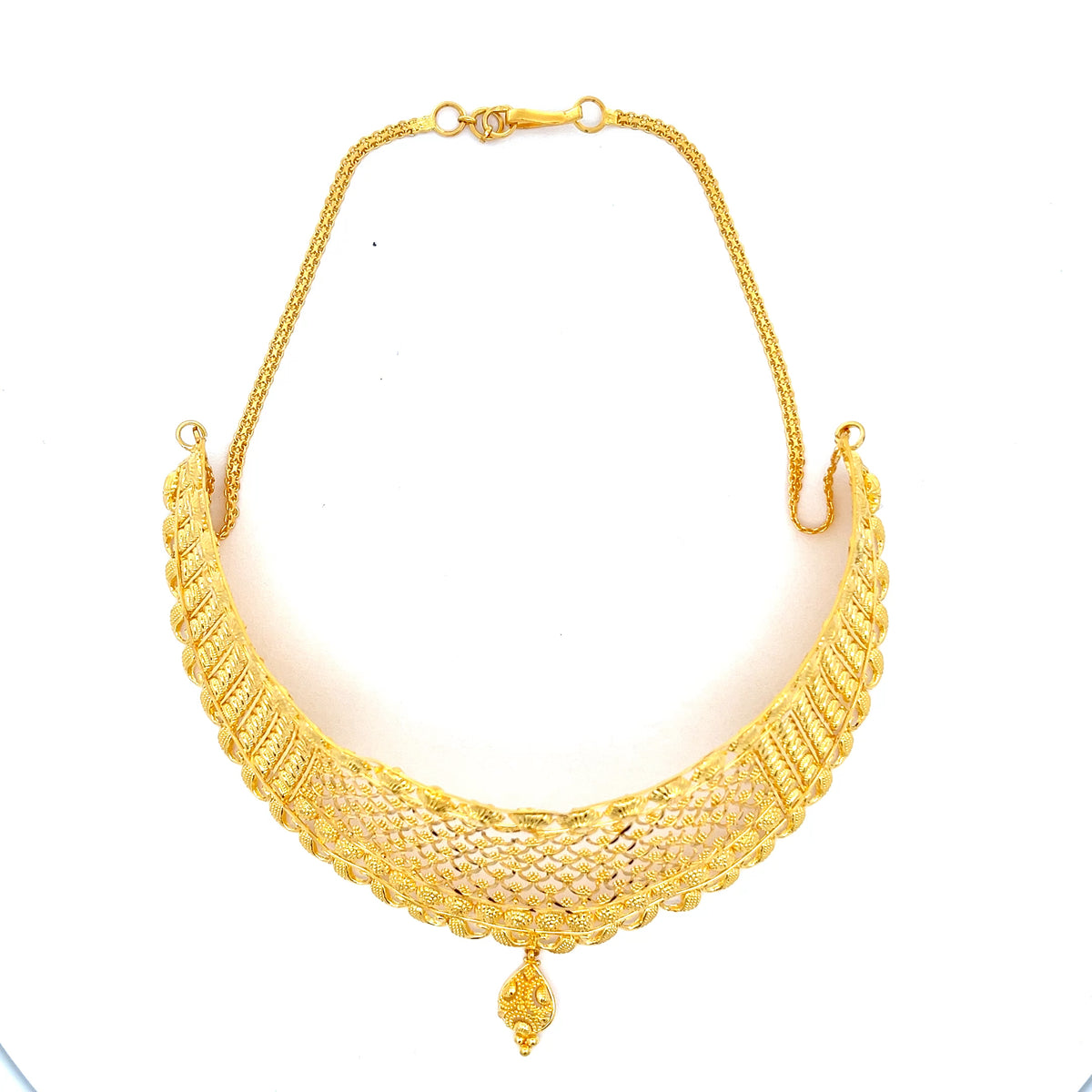 22ct Gold Filigree Collar Necklace with Teardrop Pendant
