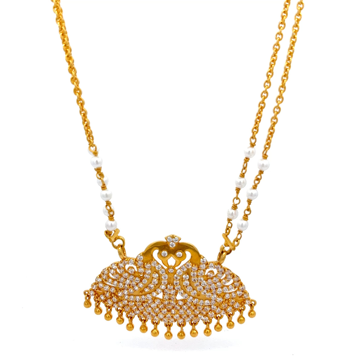 22ct Gold Ornate Filigree Pendant Necklace with Pearl Details