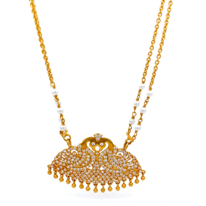 22ct Gold Ornate Filigree Pendant Necklace with Pearl Details