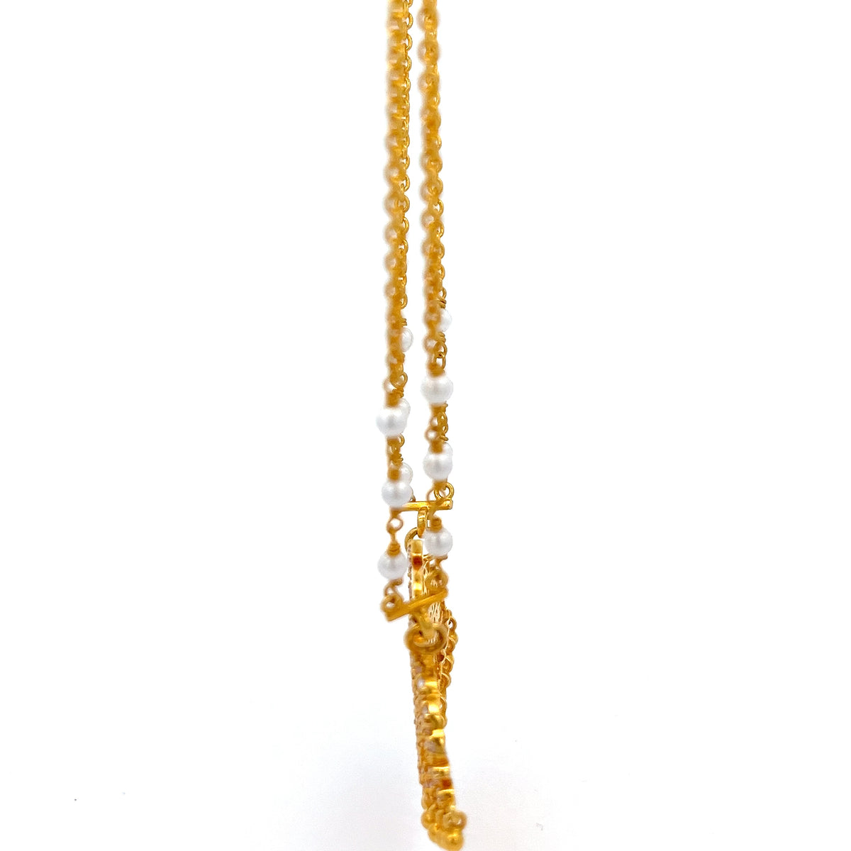 22ct Gold Ornate Filigree Pendant Necklace with Pearl Details