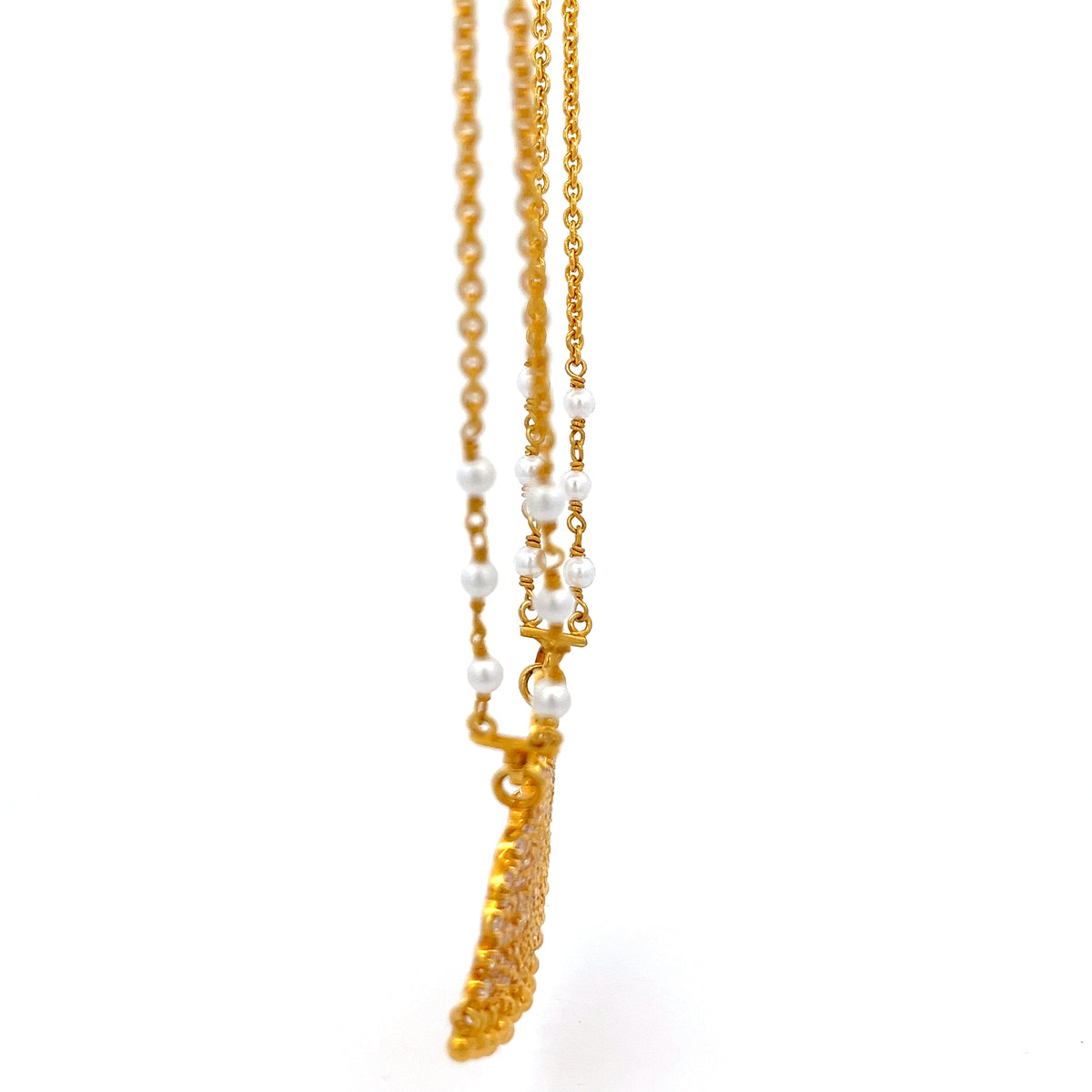 22ct Gold Ornate Filigree Pendant Necklace with Pearl Details