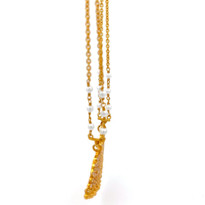 22ct Gold Ornate Filigree Pendant Necklace with Pearl Details