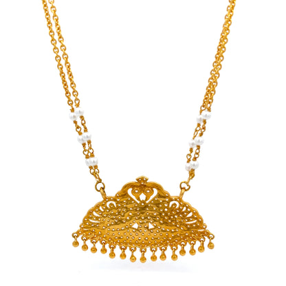 22ct Gold Ornate Filigree Pendant Necklace with Pearl Details