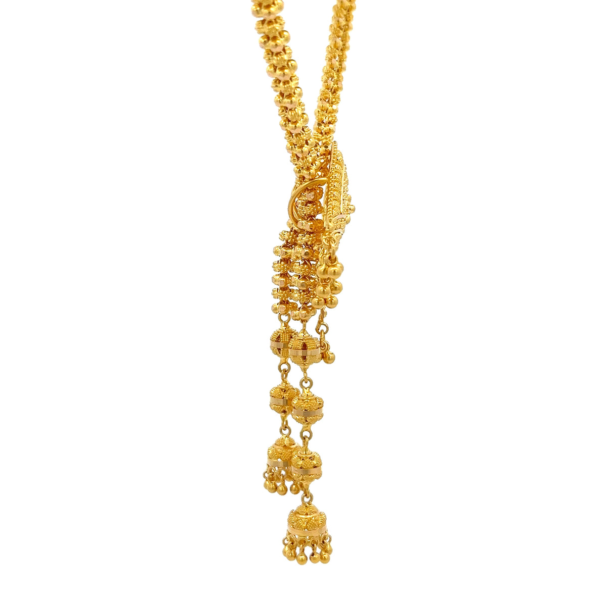 22ct Gold Ornate Pendant Necklace with Beaded Tassel Drops