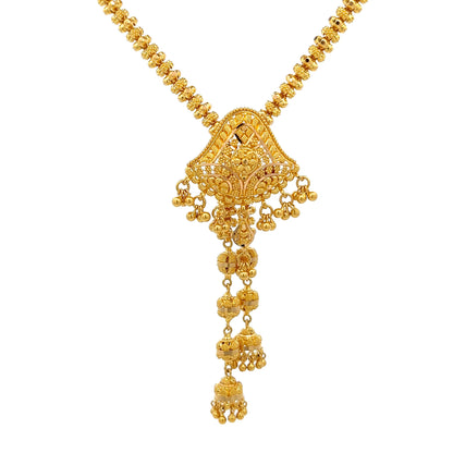 22ct Gold Ornate Pendant Necklace with Beaded Tassel Drops