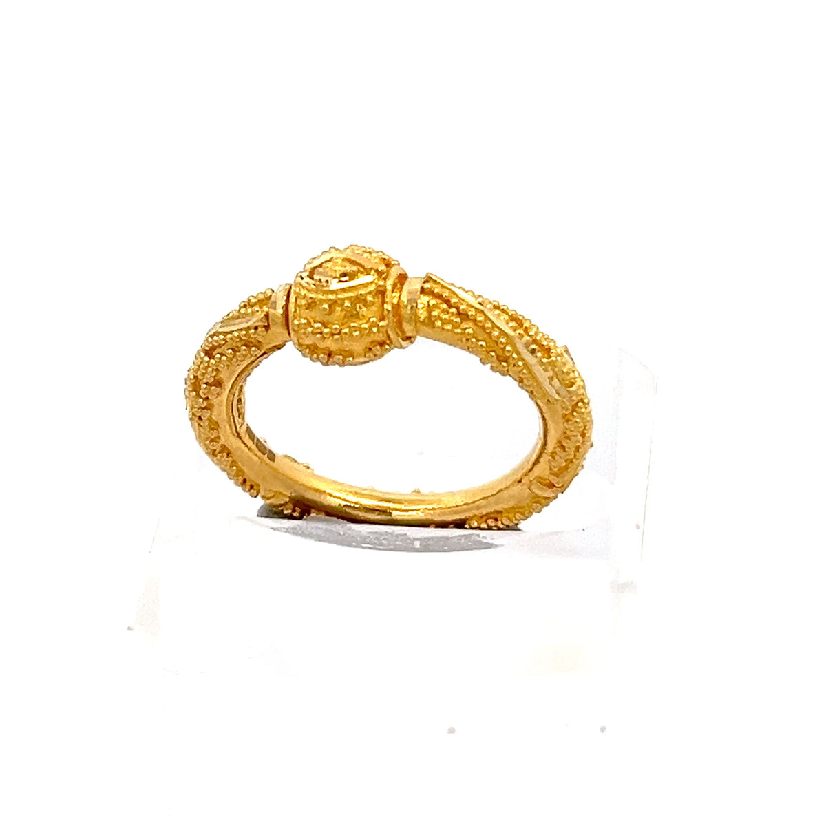 22ct Gold Ring with Textured Band and Oval Cluster Detail