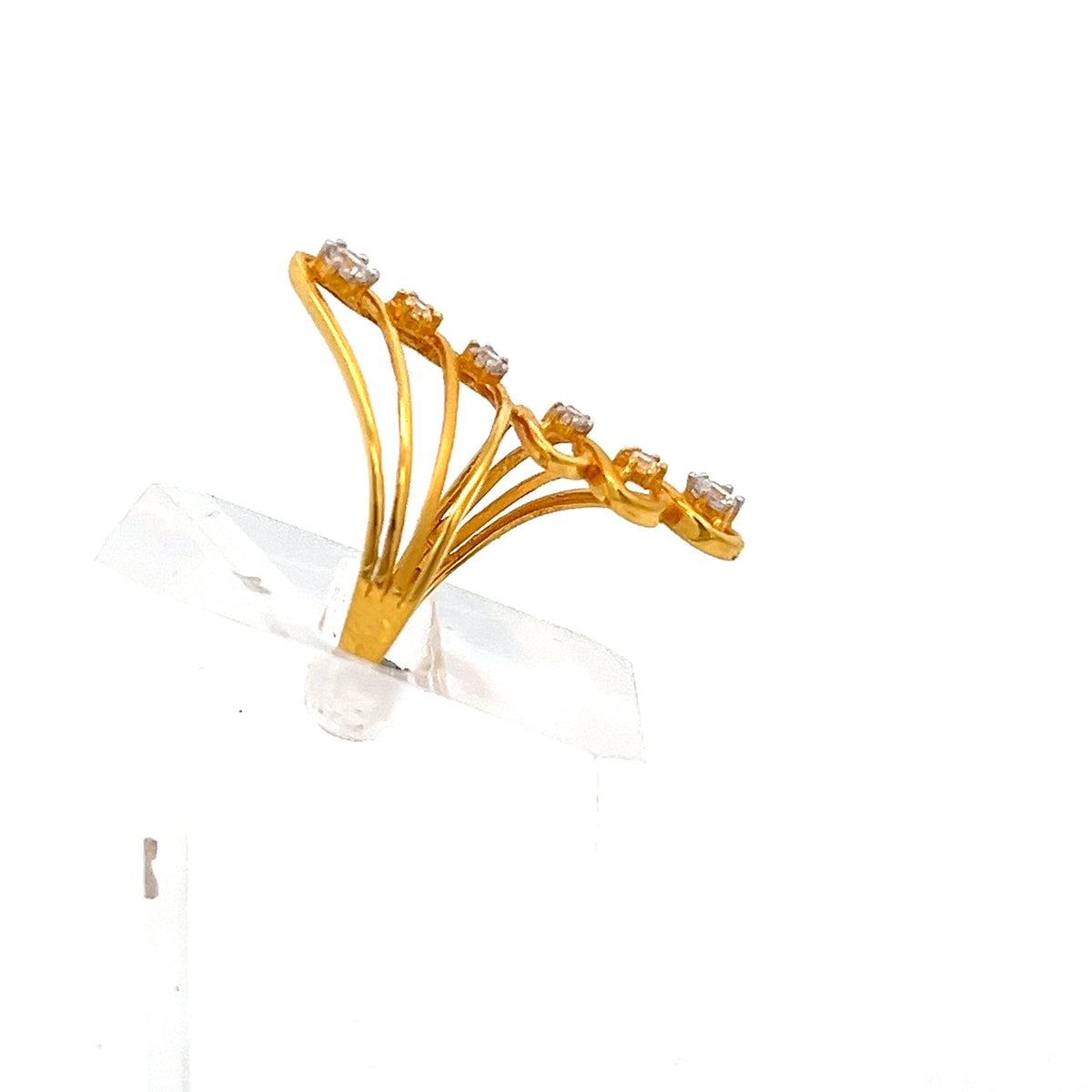 22ct Gold Multi-Row Clear Stone Crossover Ring