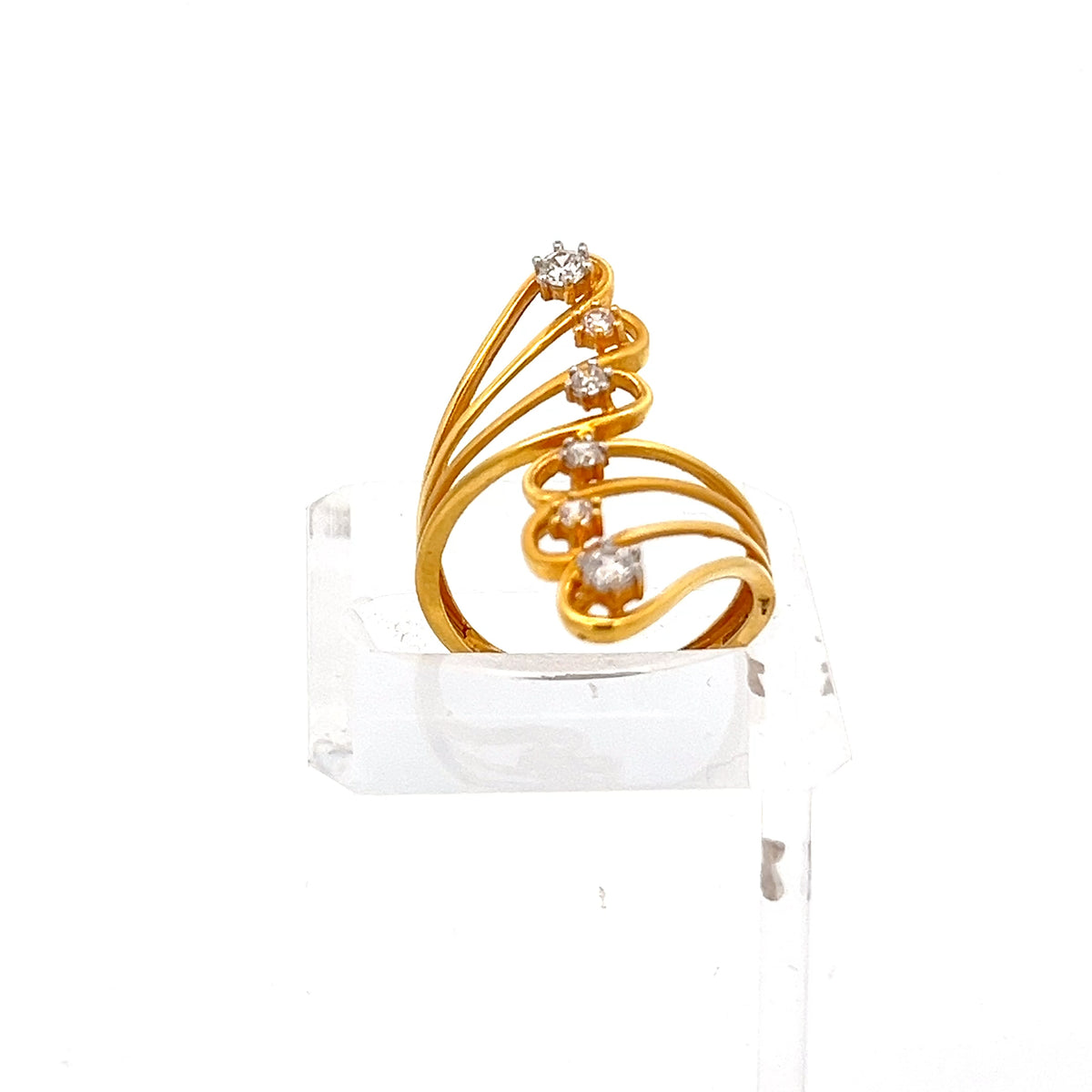 22ct Gold Multi-Row Clear Stone Crossover Ring