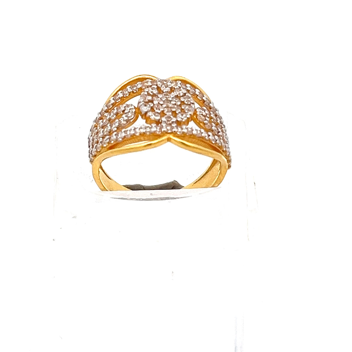 22ct Gold Fan Design Ring with Clear Stone Setting