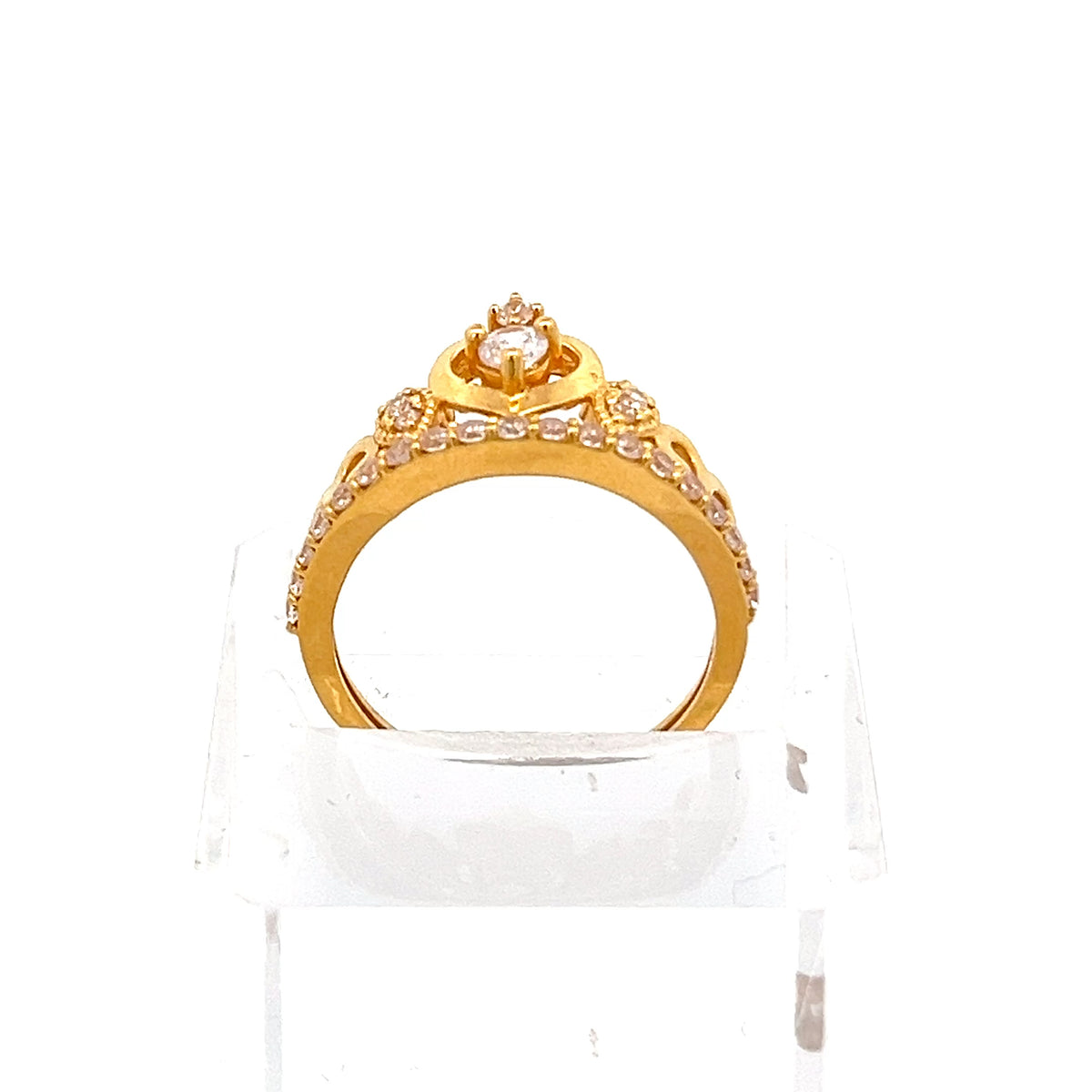 22ct Gold Cluster Ring with Clear Stone Shoulder Setting