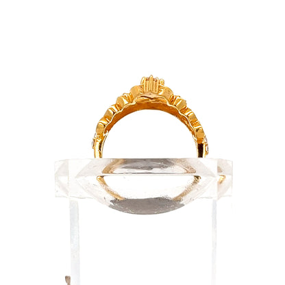22ct Gold Cluster Ring with Clear Stone Shoulder Setting