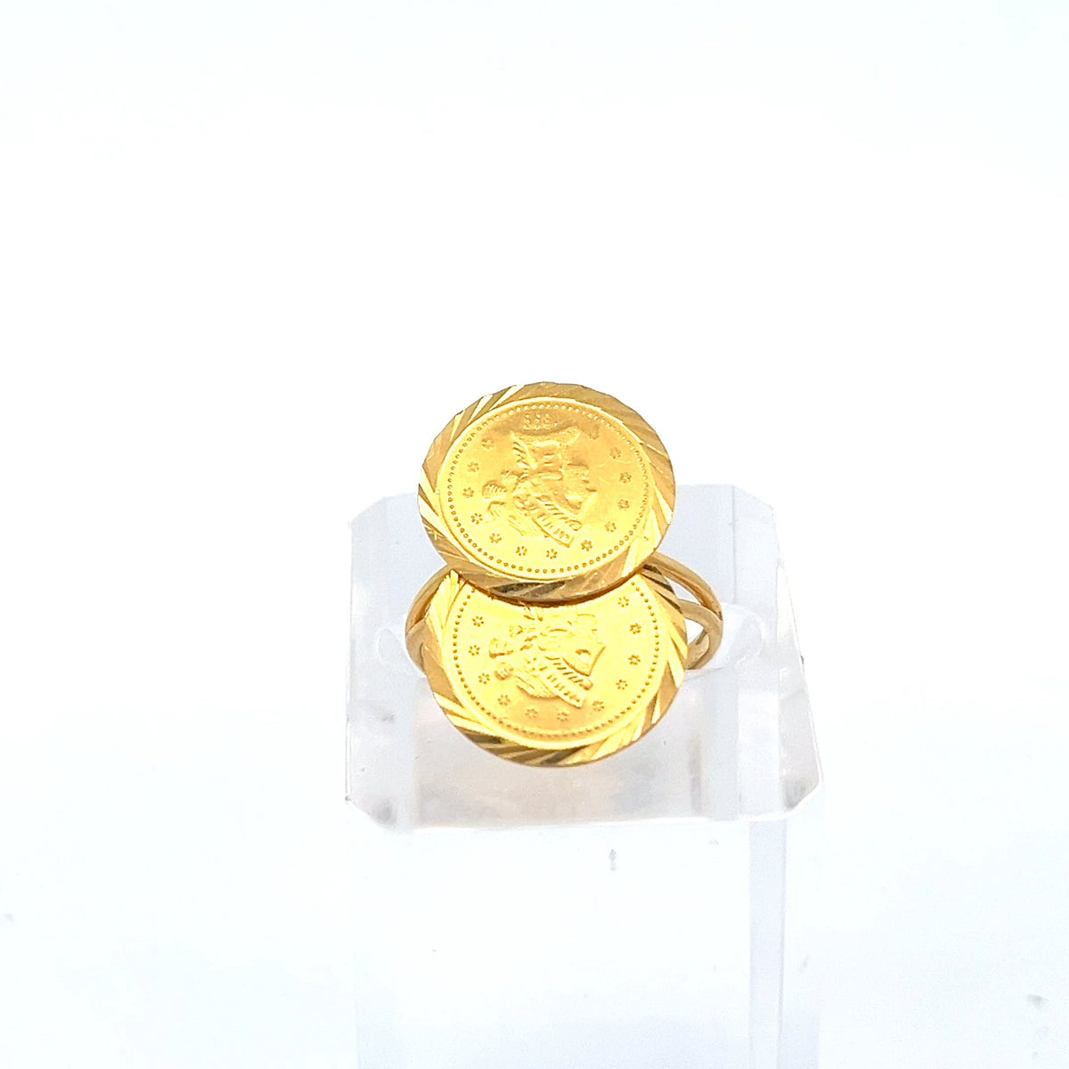 22ct Gold Round Engraved Double Disc Ring