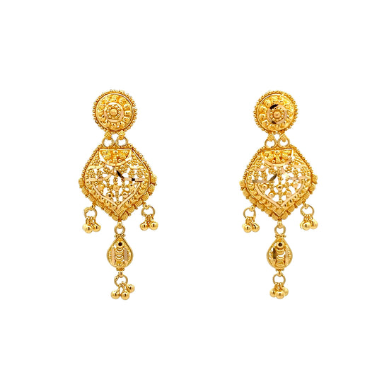 22ct Yellow Gold Drop Detailed Design Earrings PZ325-ER118