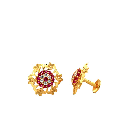 22ct Yellow Gold l Multi-Colour Flower Stud Earrings PZ325-ER14
