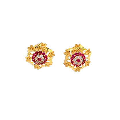 22ct Yellow Gold l Multi-Colour Flower Stud Earrings PZ325-ER14