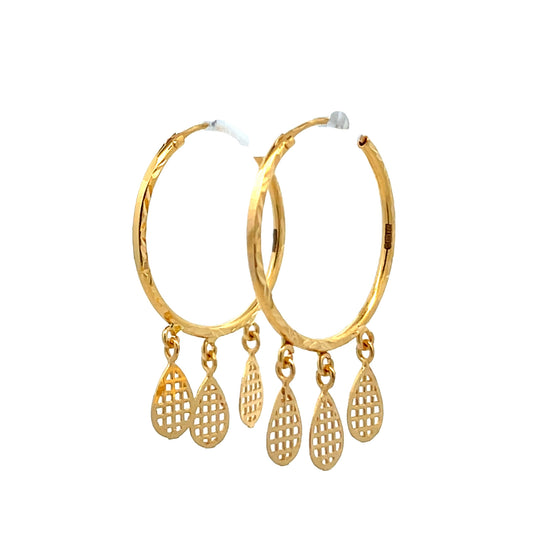22ct Yellow Gold Fancy Dangle Hoop Earrings  PZ325-ER15
