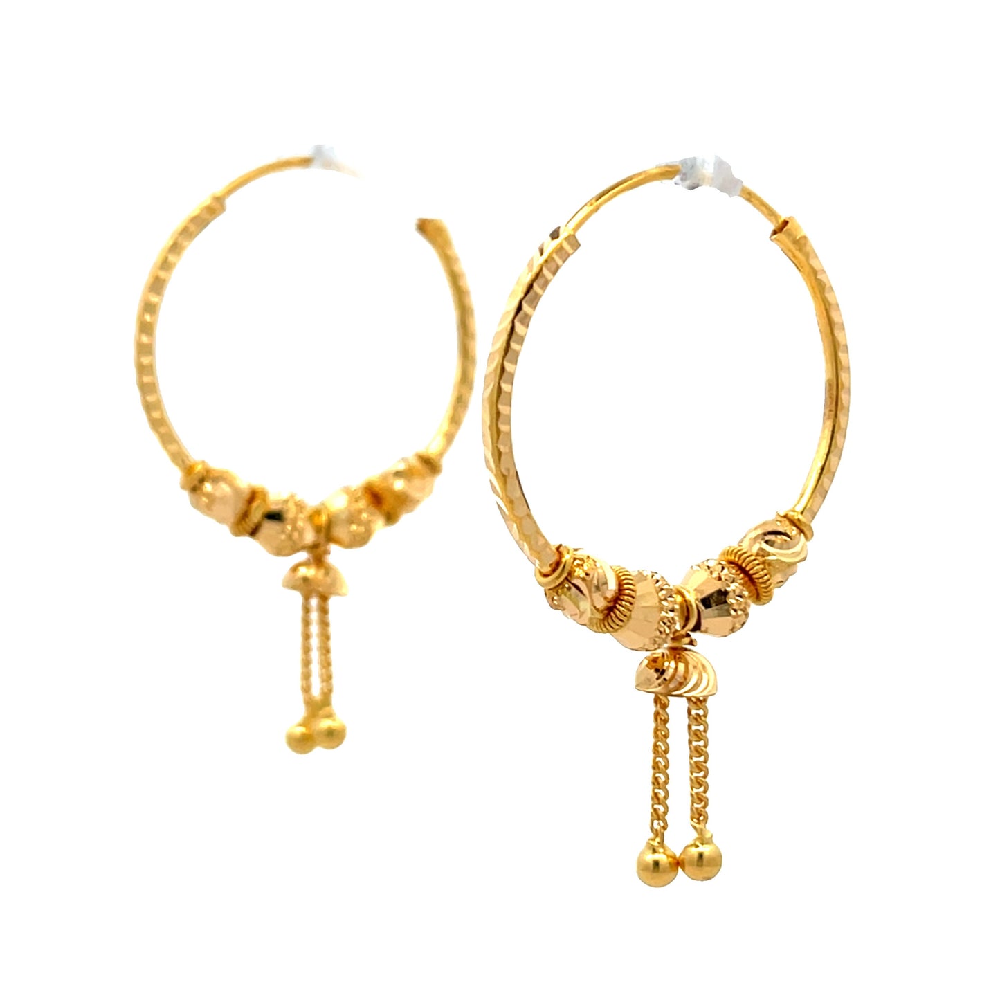 22ct Yellow Gold Bell Dangle Hoop Earrings PZ325-ER16