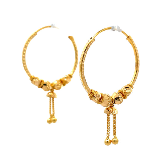 22ct Yellow Gold Bell Dangle Hoop Earrings PZ325-ER16