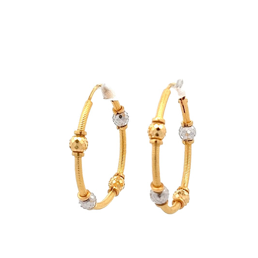 22ct Yellow Gold Dual-Colour Bead Hoop Earrings PZ325-ER17